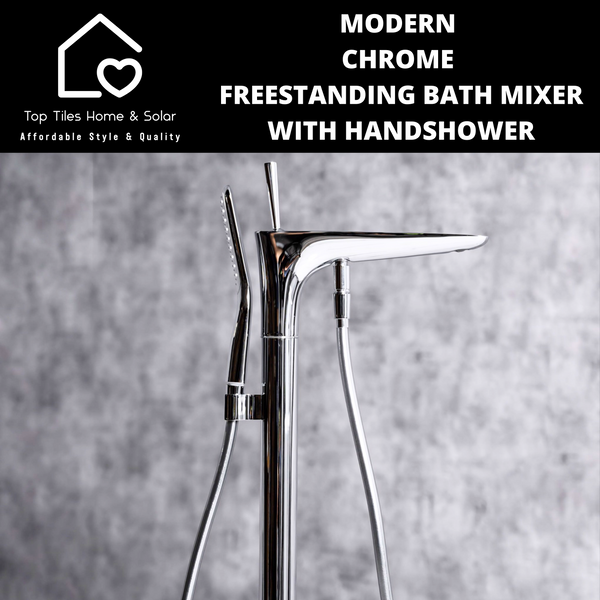 Modern Chrome Freestanding Bath Mixer With Handshower