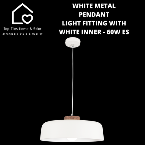 White Metal Pendant Light Fitting with White Inner - 60W ES