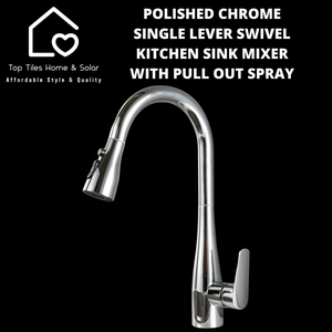 Polished Chrome Single Lever Swivel Kitchen Sink Mixer with Pull Out Spray