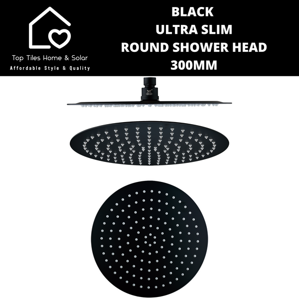 Black Ultra Slim Round Shower Head - 300mm