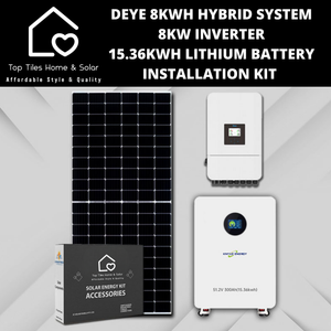 Deye 8kWh Hybrid Solar System - 8kw Inverter + 15.36kwh Lithium Battery + Installation Kit