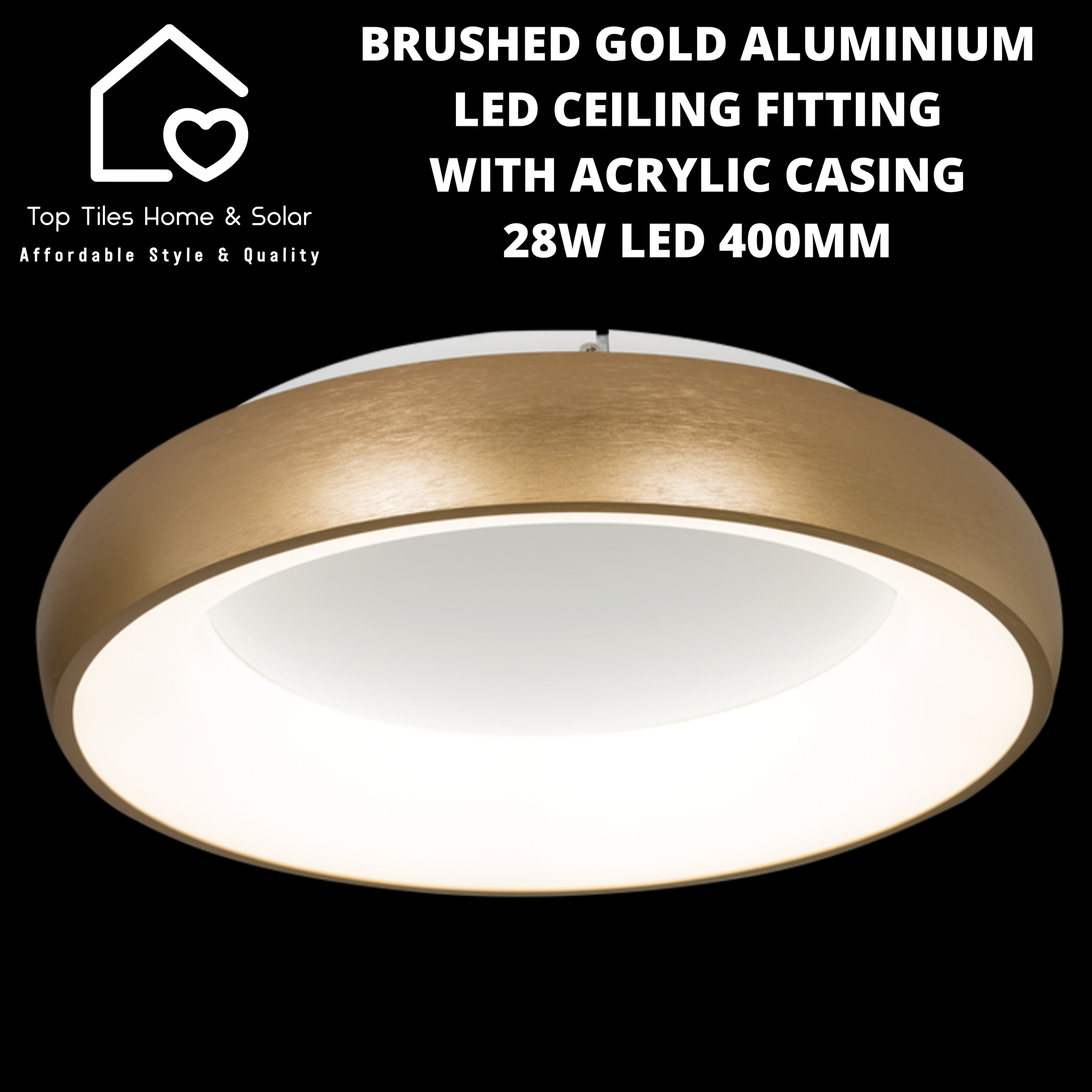 Brushed Gold Aluminium LED Ceiling Fitting with Acrylic Casing - 28W LED 400mm