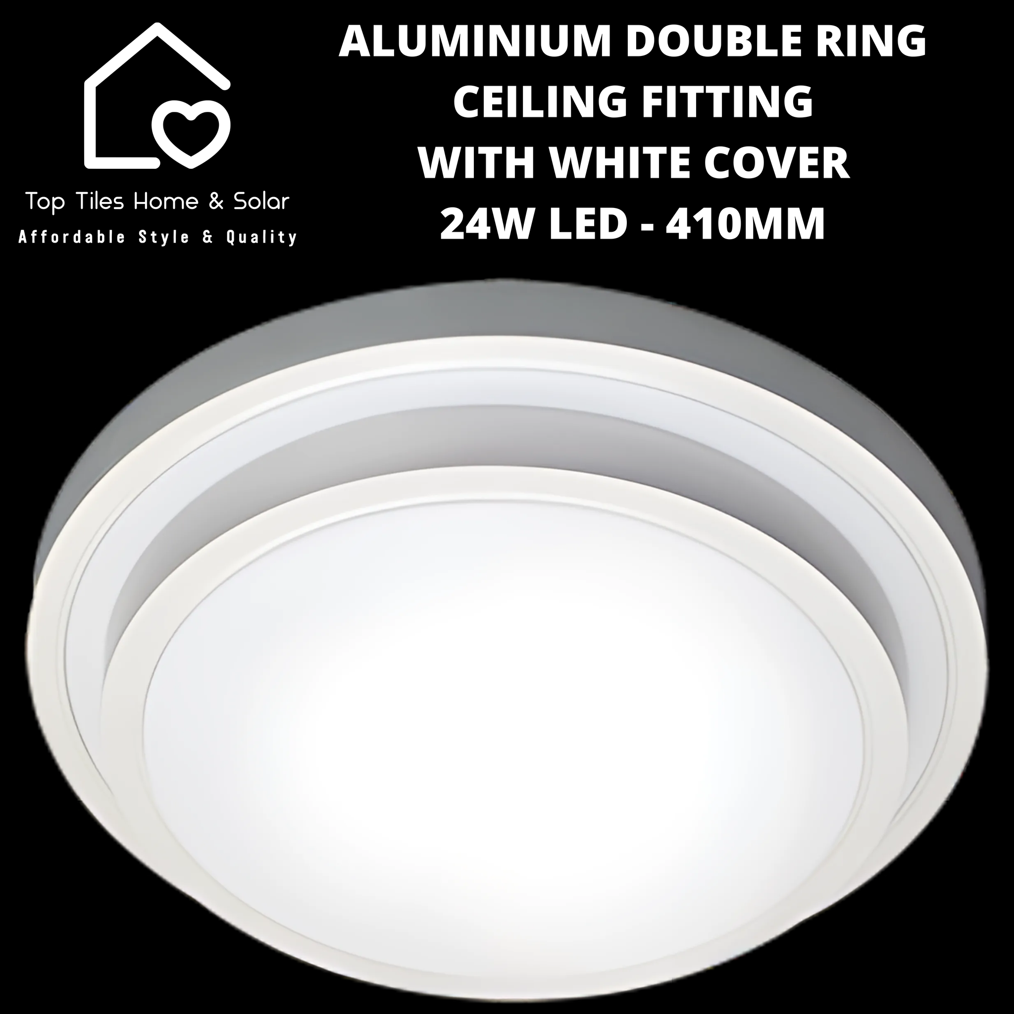 Aluminium Double Ring Ceiling Fitting with White Cover - 24W LED - 410mm