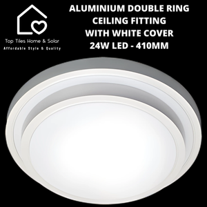 Aluminium Double Ring Ceiling Fitting with White Cover - 24W LED - 410mm
