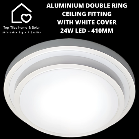 Aluminium Double Ring Ceiling Fitting with White Cover - 24W LED - 410mm