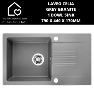 Laveo Celia Grey Granite 1 Bowl Sink - 790 x 440 x 170mm