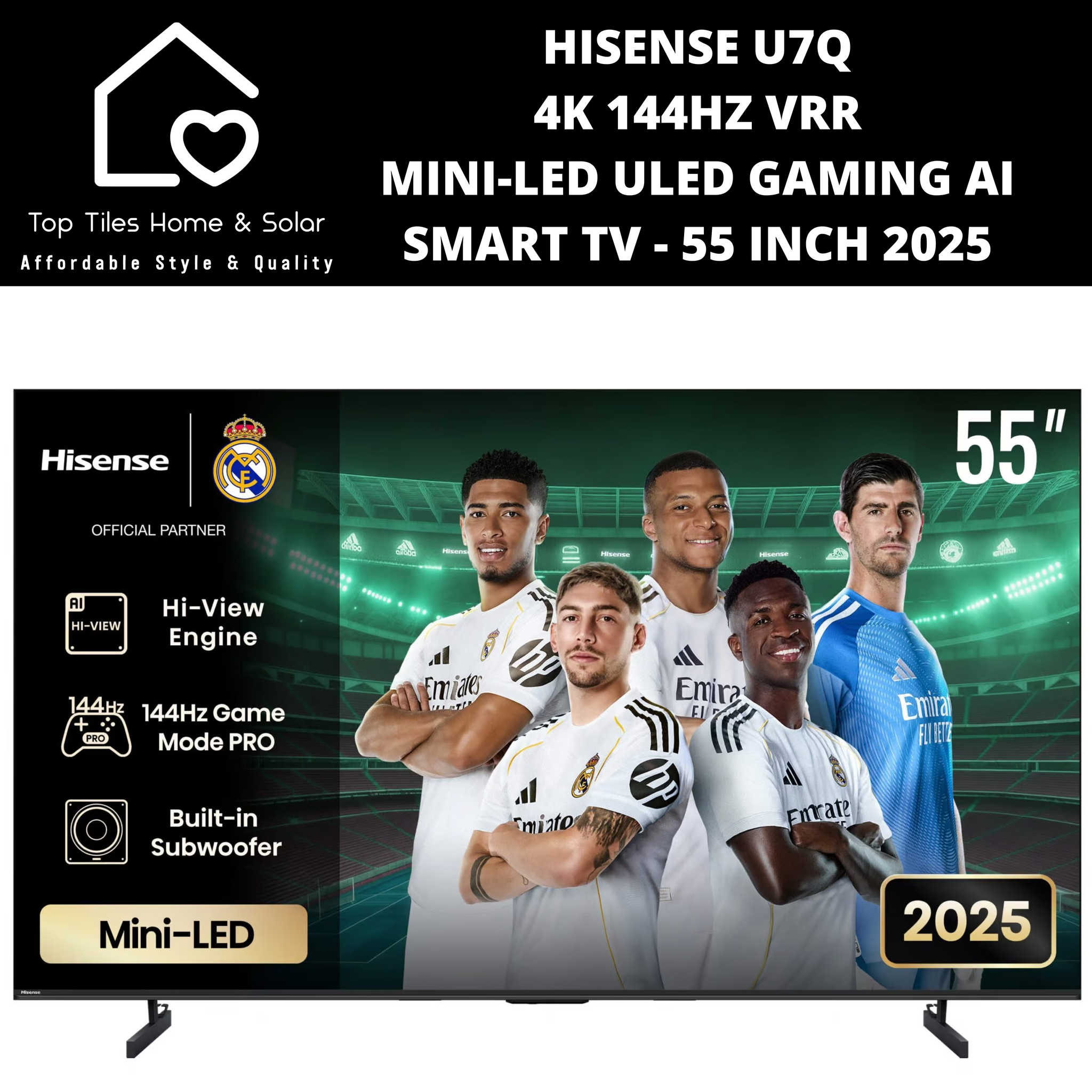 Hisense U7Q 4K 144Hz VRR  Mini-LED ULED Gaming Ai Smart TV - 55 Inch 2025
