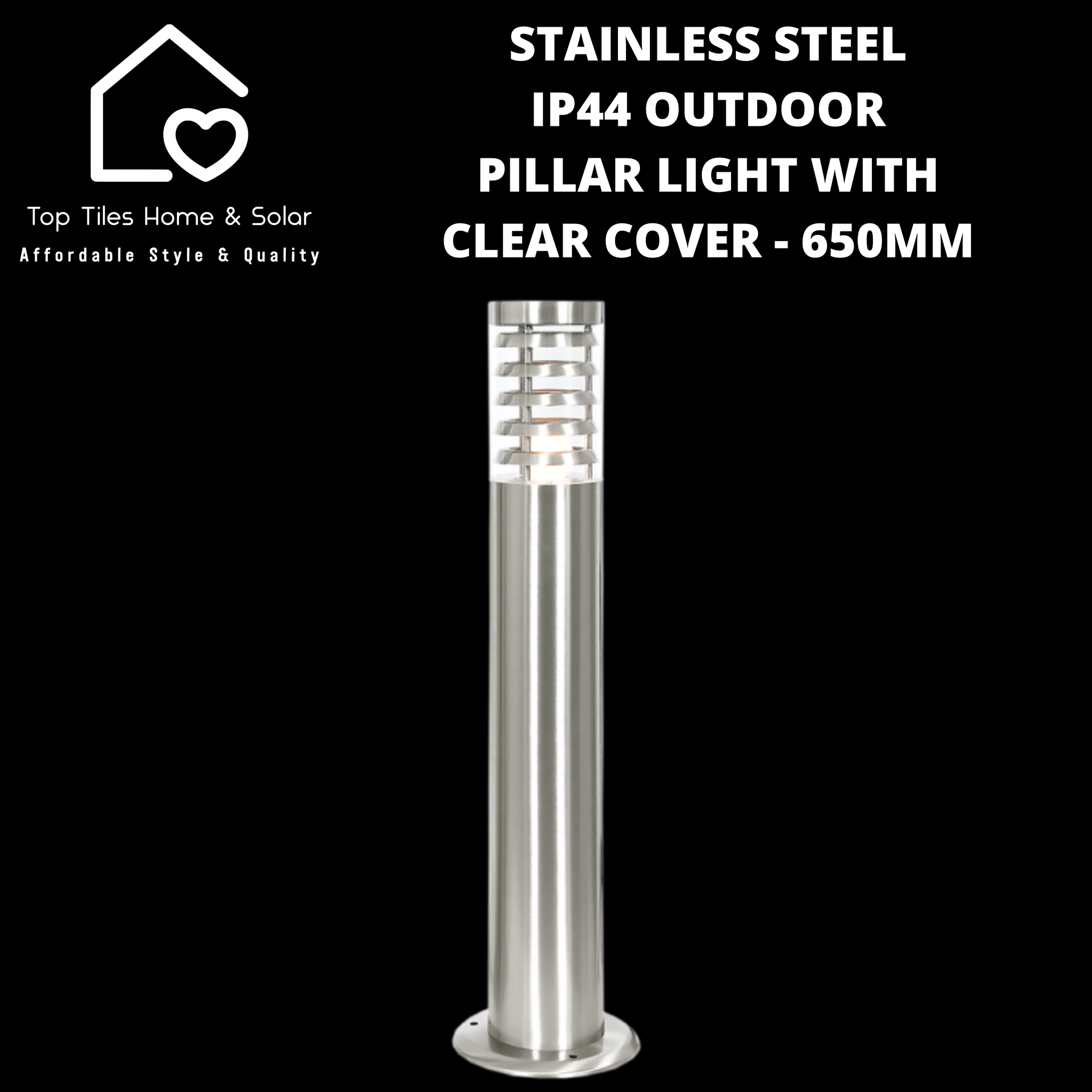 Stainless Steel IP44 Outdoor Pillar Light with Clear Cover - 650mm