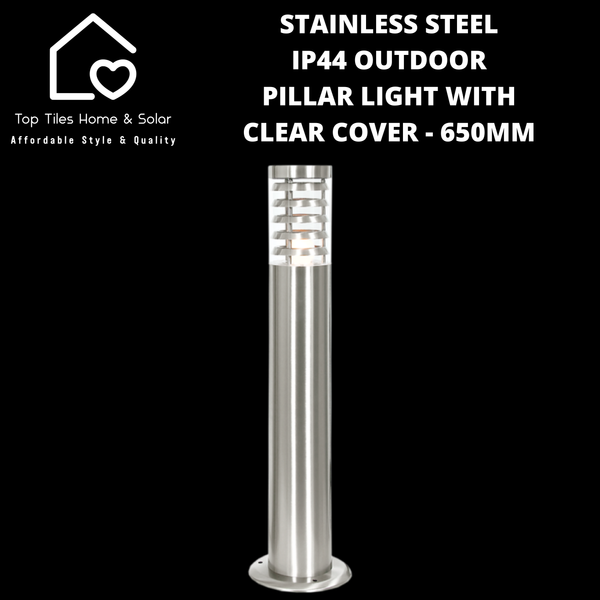 Stainless Steel IP44 Outdoor Pillar Light with Clear Cover - 650mm