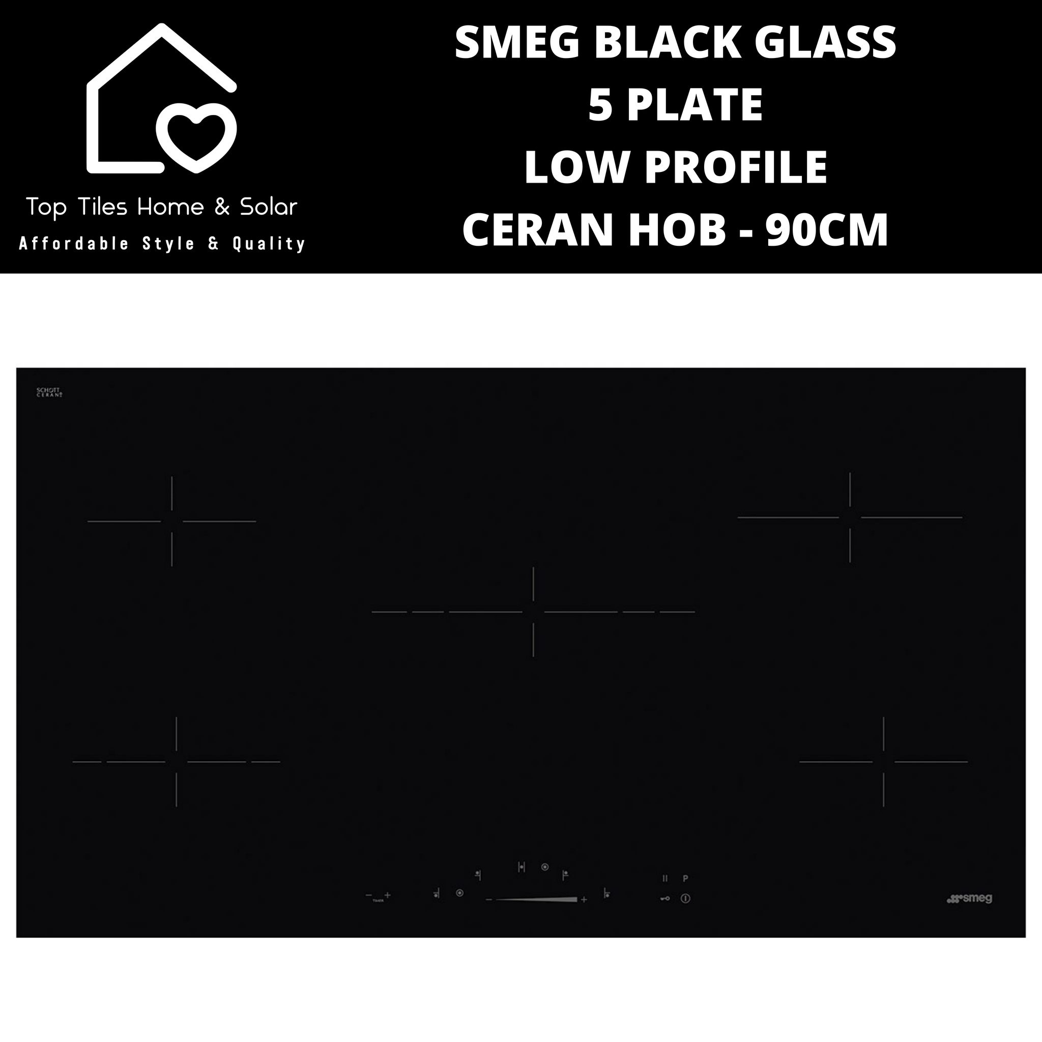 Smeg Black Glass 5 Plate Low Profile Ceran Hob - 90cm