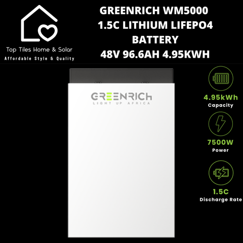 Greenrich WM5000 1.5C Lithium LiFePo4 Solar Battery - 48V 96.6Ah 4.95kWh