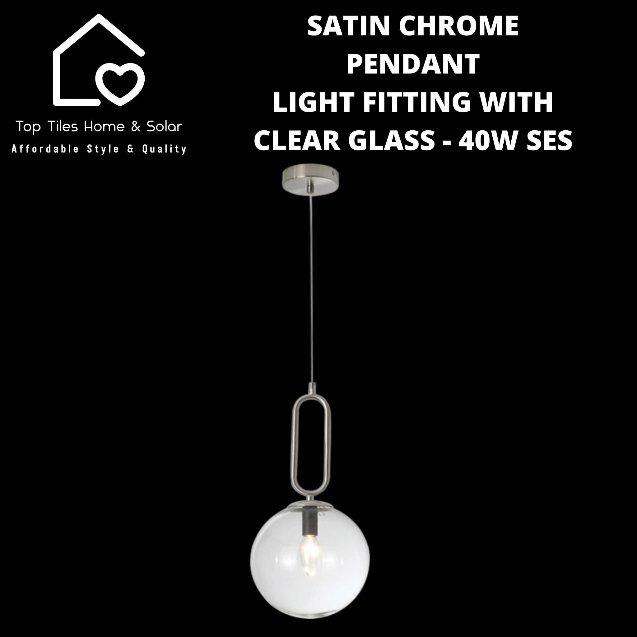 Satin Chrome Pendant Light Fitting with Clear Glass - 40W SES