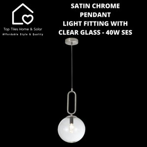 Satin Chrome Pendant Light Fitting with Clear Glass - 40W SES