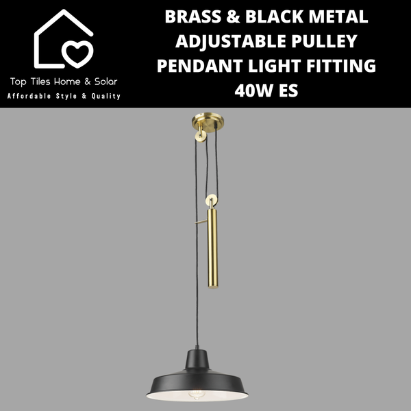 Brass & Black Metal Adjustable Pulley Pendant Light Fitting - 40W ES