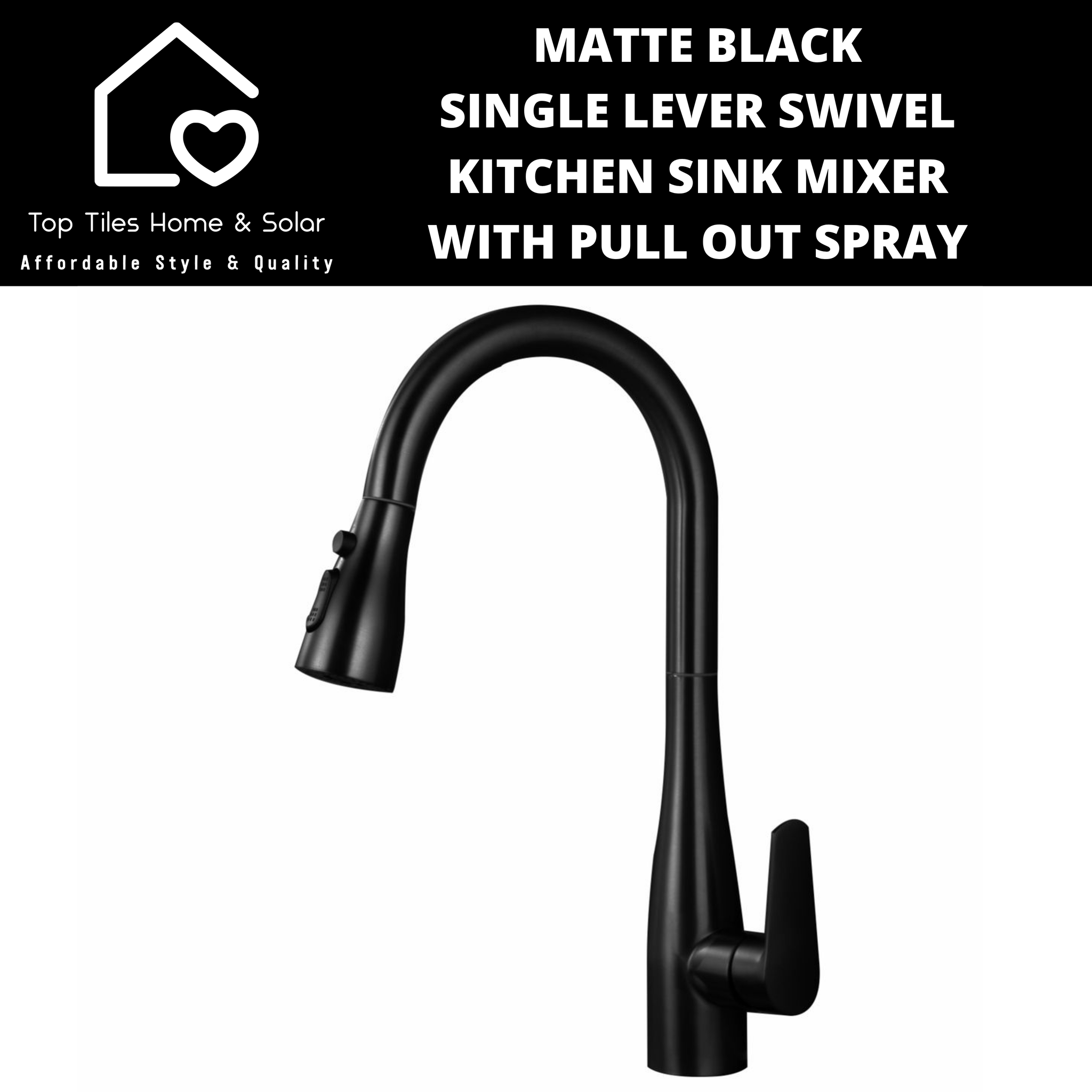 Matte Black Single Lever Swivel Kitchen Sink Mixer with Pull Out Spray