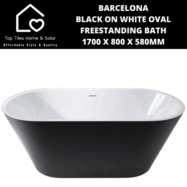 Barcelona Black on White Oval Freestanding Bath - 1700 x 800 x 580mm
