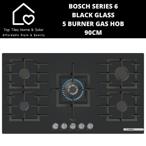 Bosch Series 6 - Black Glass 5 Burner Gas Hob - 90cm