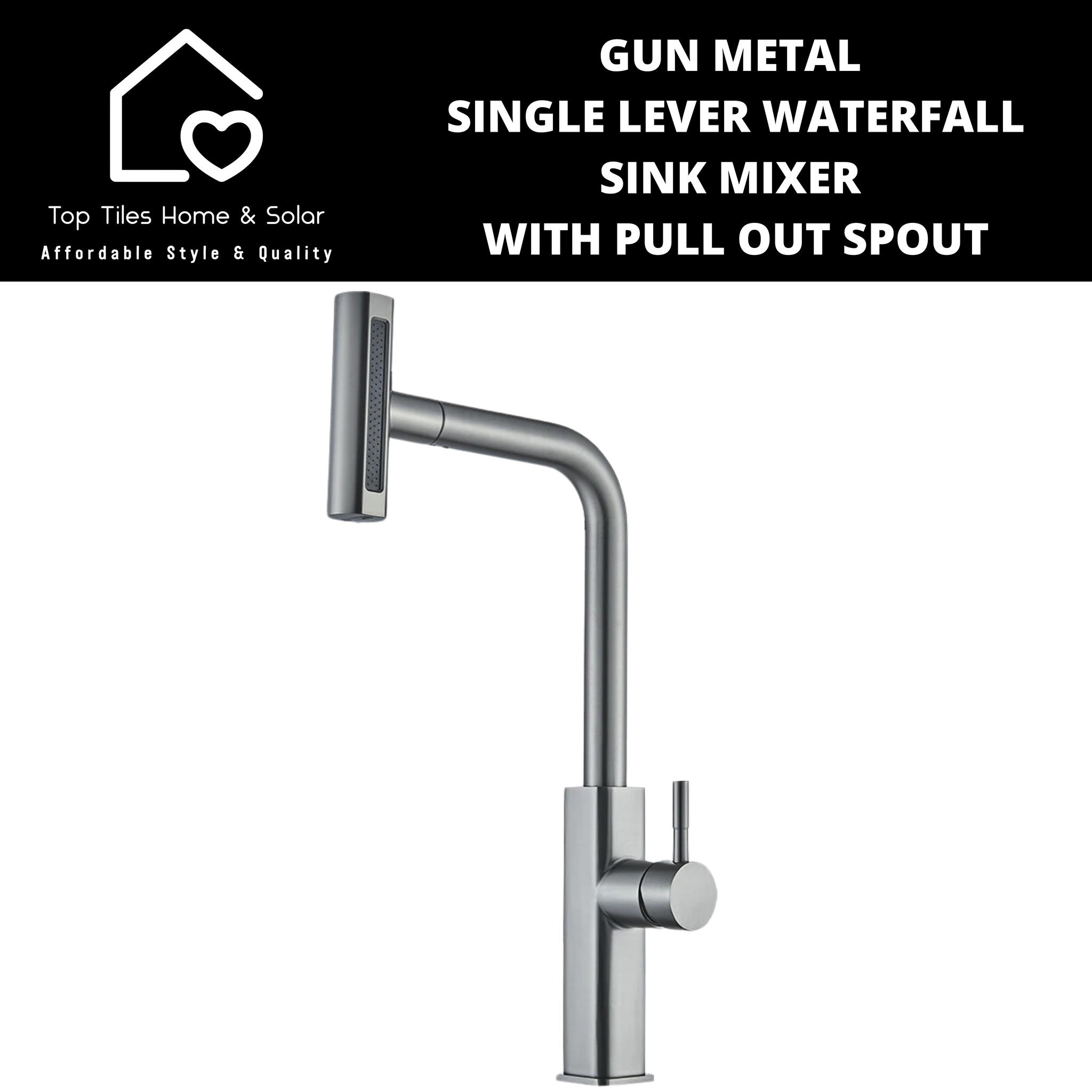 Gun Metal Lever Waterfall Sink Mixer With Pull Out Spout