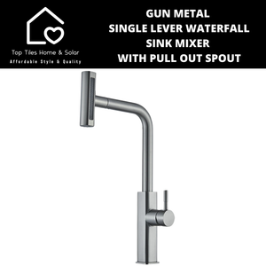 Gun Metal Lever Waterfall Sink Mixer With Pull Out Spout