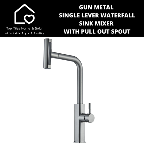 Gun Metal Lever Waterfall Sink Mixer With Pull Out Spout