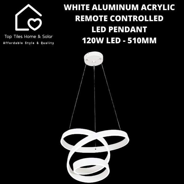 White Aluminum Acrylic Remote Controlled LED Pendant - 120W LED - 510mm