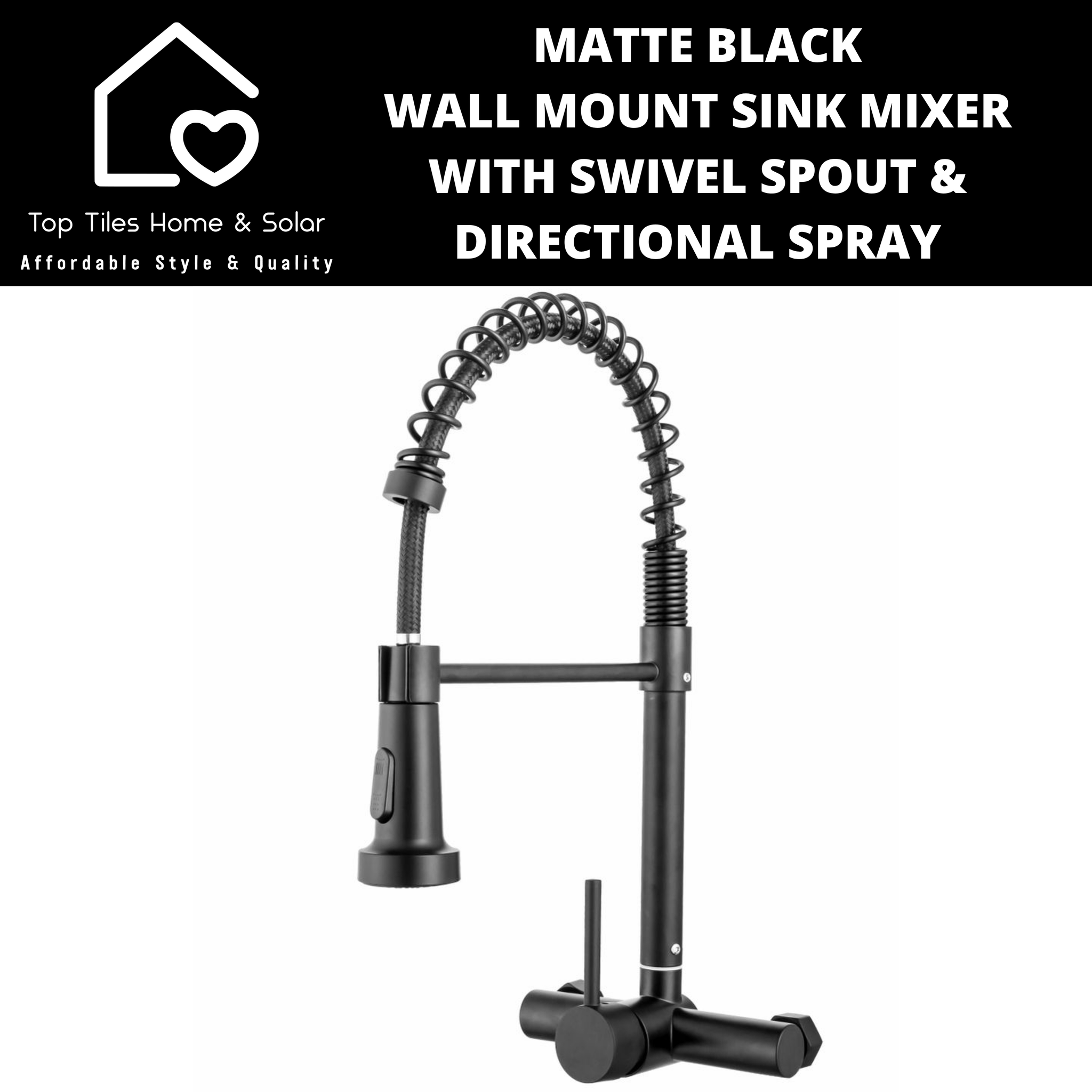 Matte Black Wall Mount Sink Mixer with Swivel Spout & Directional Spray