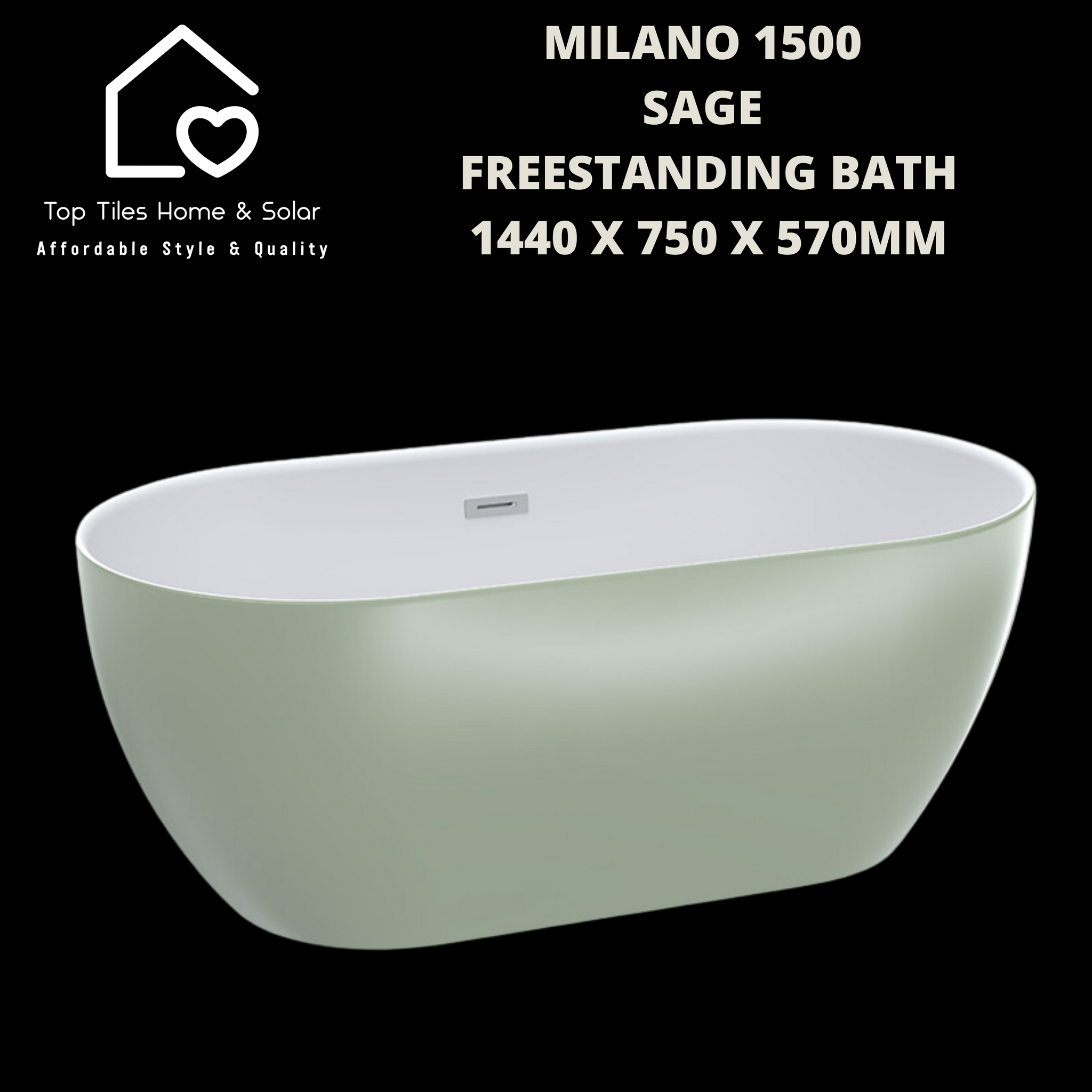 Milano 1500 Sage Freestanding Bath - 1440 x 750 x 570mm