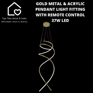 Gold Metal & Acrylic Pendant Light Fitting with Remote Control - 37W LED
