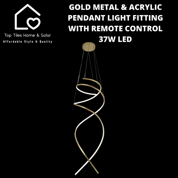 Gold Metal & Acrylic Pendant Light Fitting with Remote Control - 37W LED
