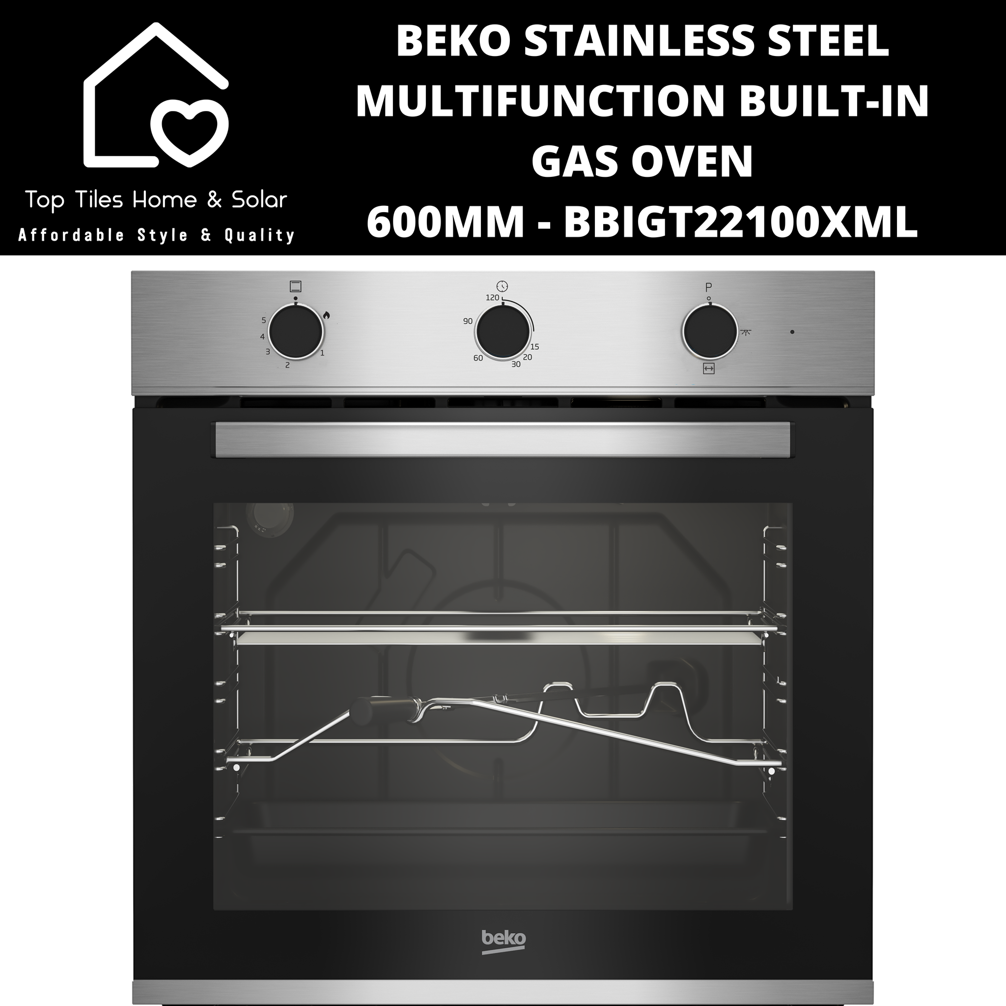 Beko Stainless Steel Multifunction Built-in Gas Oven - 600mm BBIGT22100XML