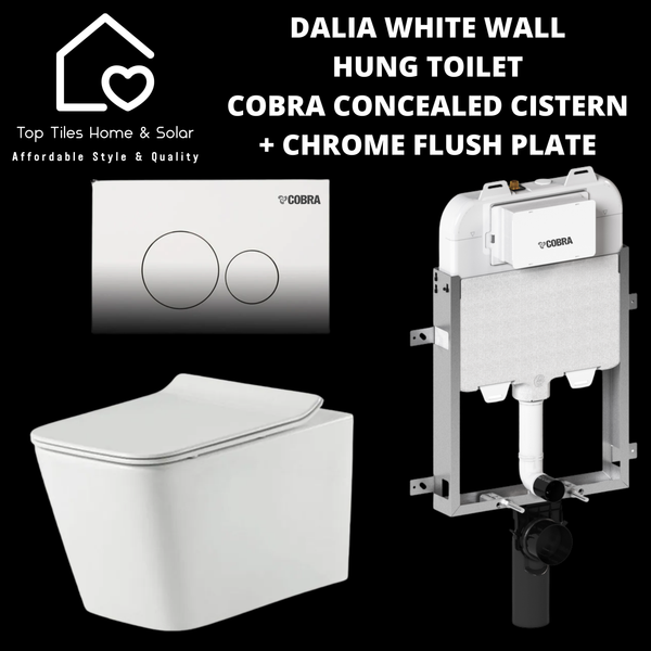 Dalia White Wall Hung Toilet With Cobra Concealed Cistern & Chrome Flush Plate