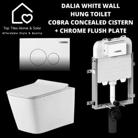 Dalia White Wall Hung Toilet With Cobra Concealed Cistern & Chrome Flush Plate