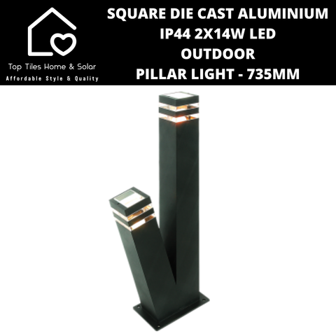 Square Die Cast Aluminium IP44 2x14W LED Outdoor Pillar Light - 735mm