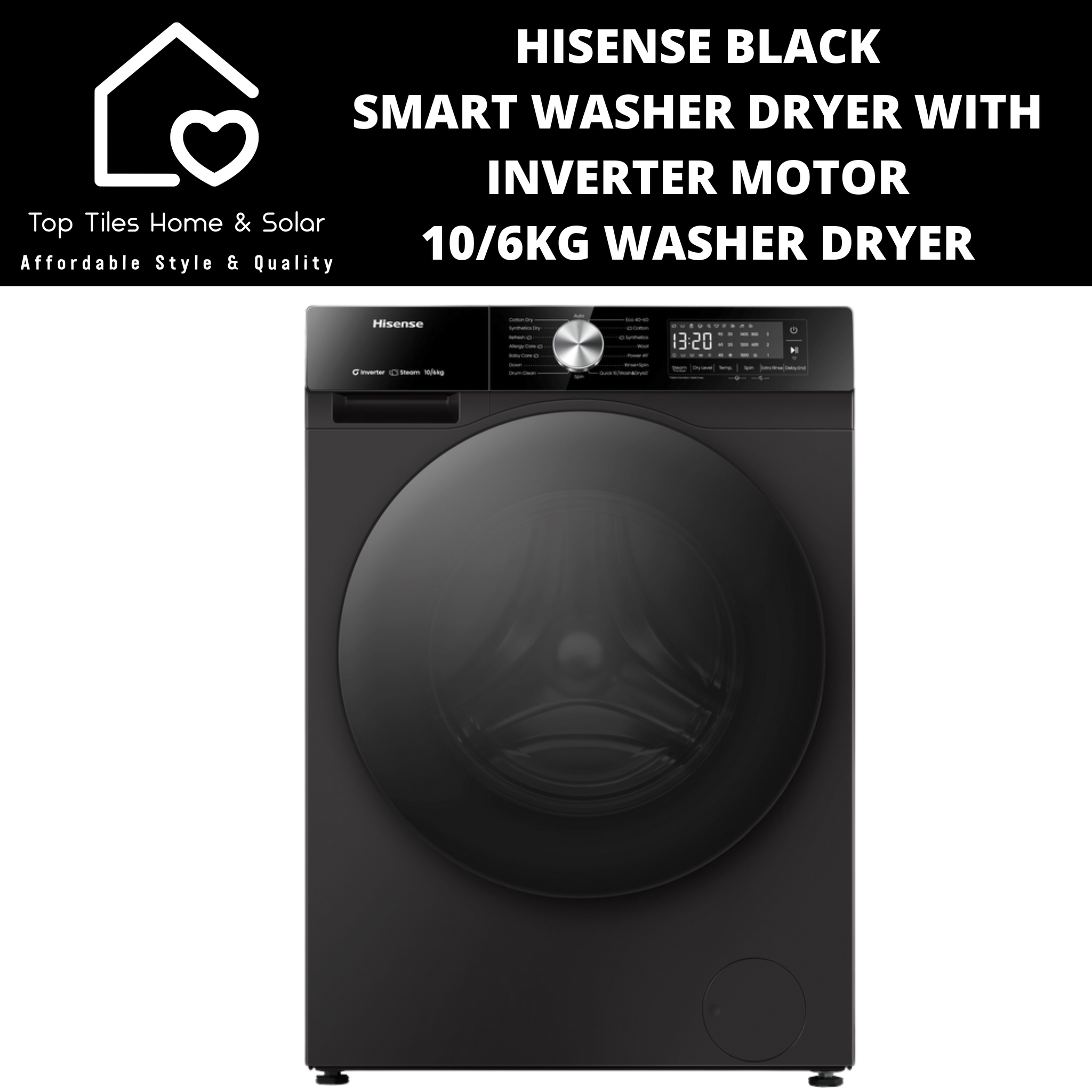 Hisense Black Smart Washer Dryer with Inverter Motor - 10/6kg Washer Dryer