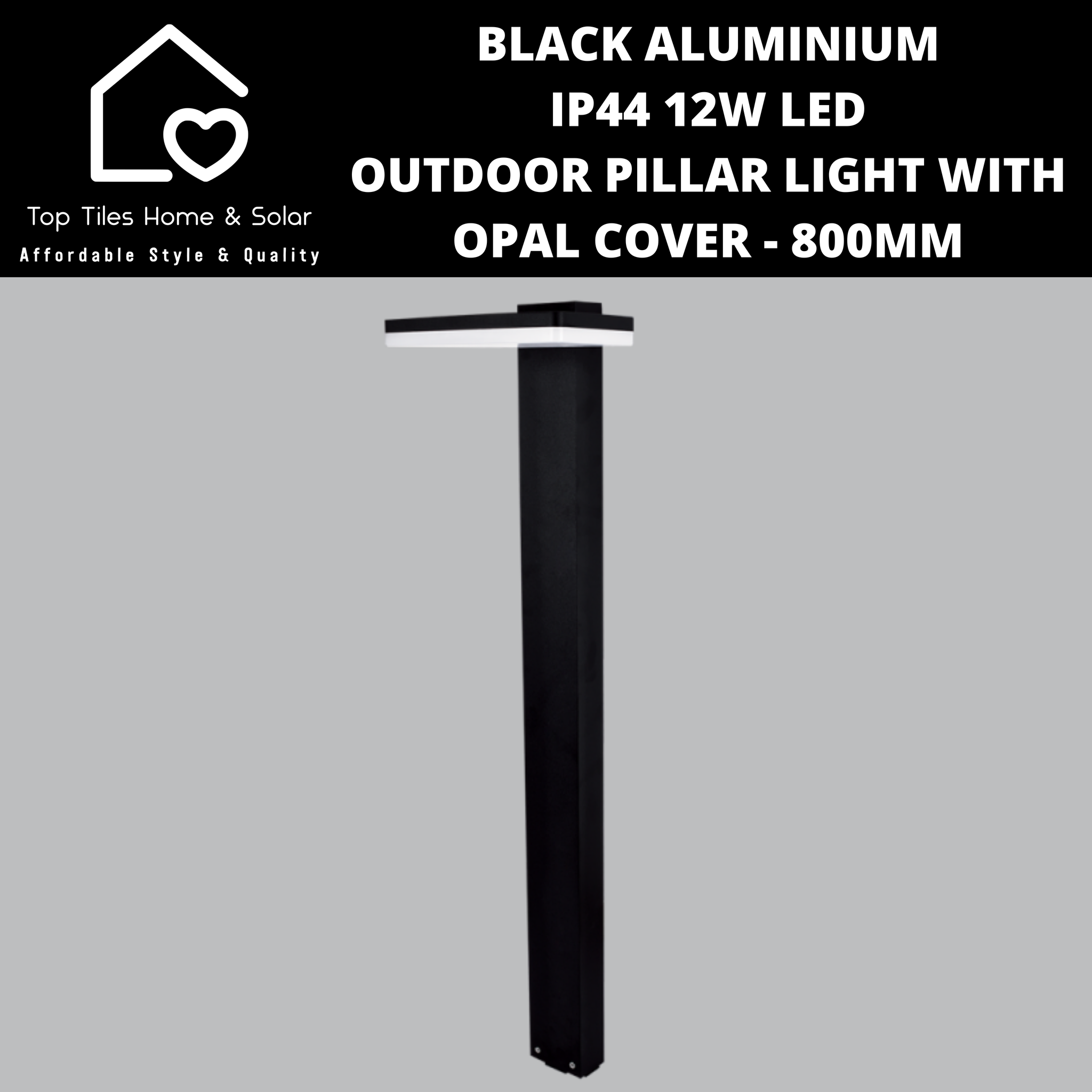 Black Aluminium IP44 12W LED Outdoor Pillar Light with Opal Cover - 800mm