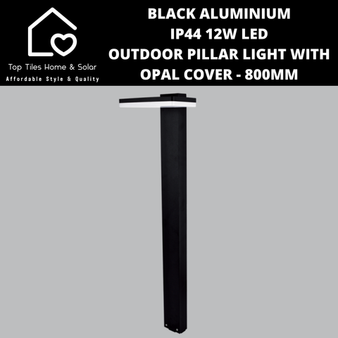 Black Aluminium IP44 12W LED Outdoor Pillar Light with Opal Cover - 800mm