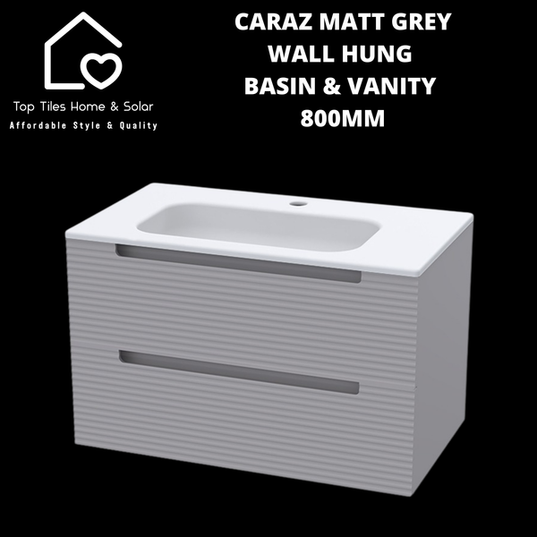 Caraz Matt Grey Wall Hung Basin & 2 Drawer Vanity - 800mm