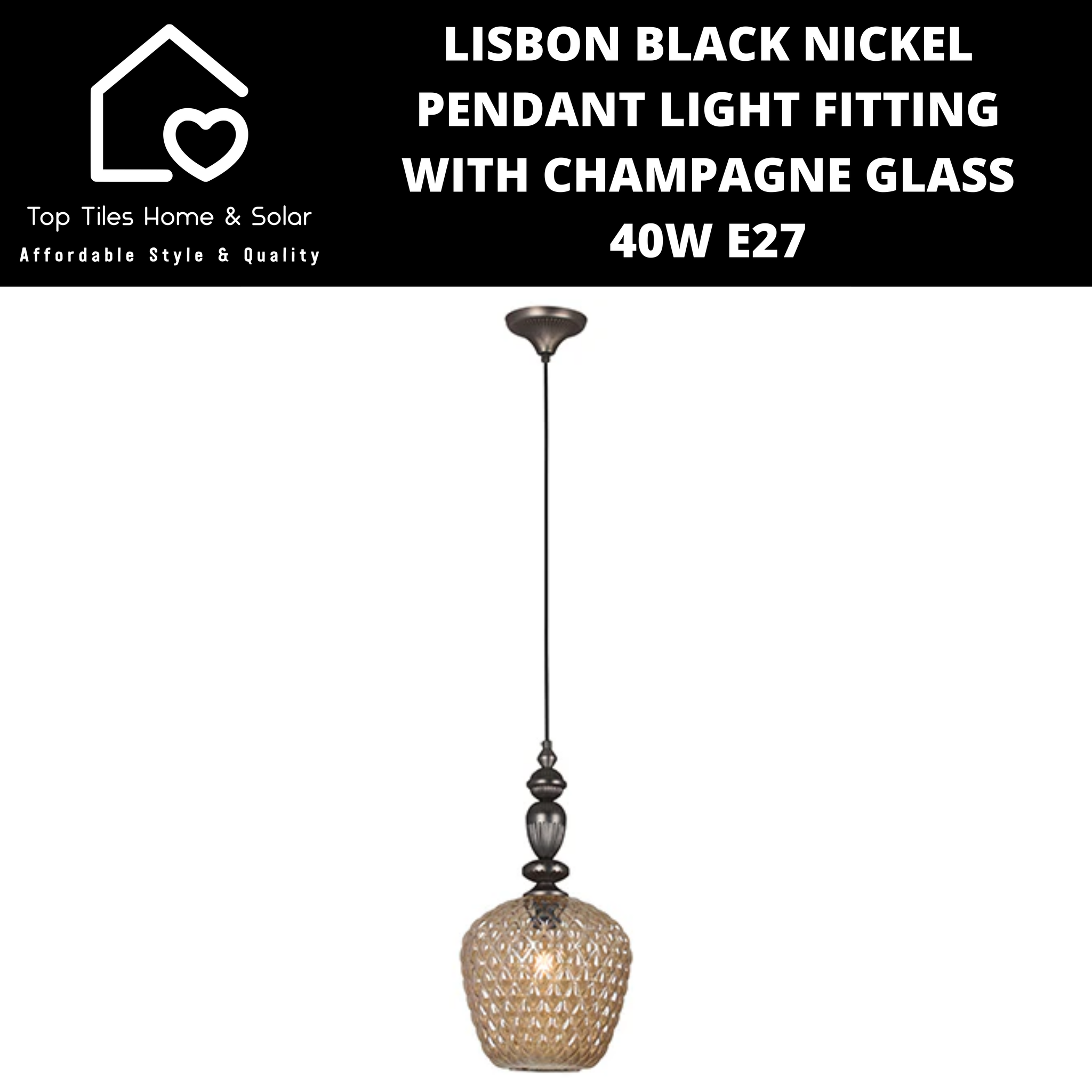 Lisbon Black Nickel Pendant Light Fitting with Champagne Glass - 40W E27