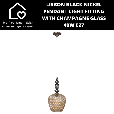 Lisbon Black Nickel Pendant Light Fitting with Champagne Glass - 40W E27