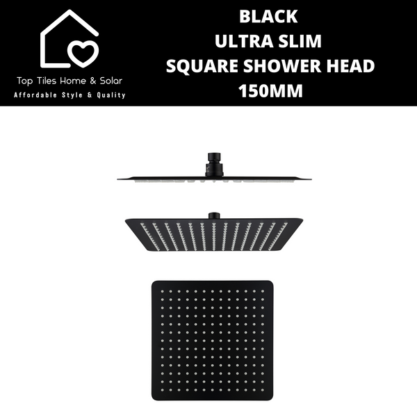 Black Ultra Slim Square Shower Head - 150mm