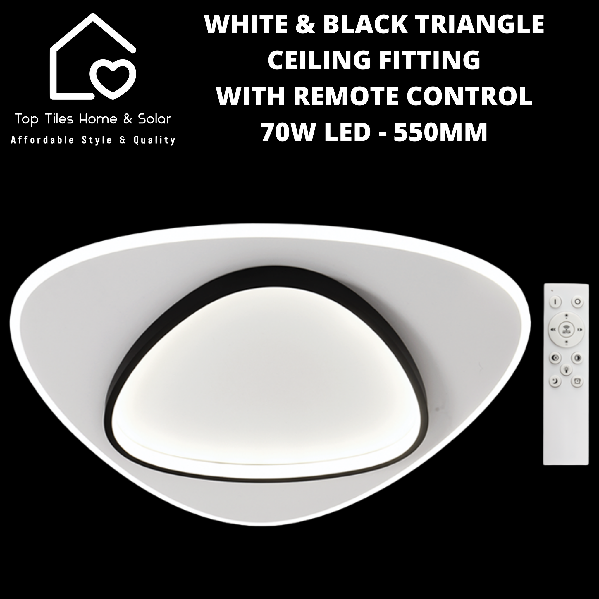 White & Black Triangle Ceiling Fitting with Remote Control - 70W LED - 550mm