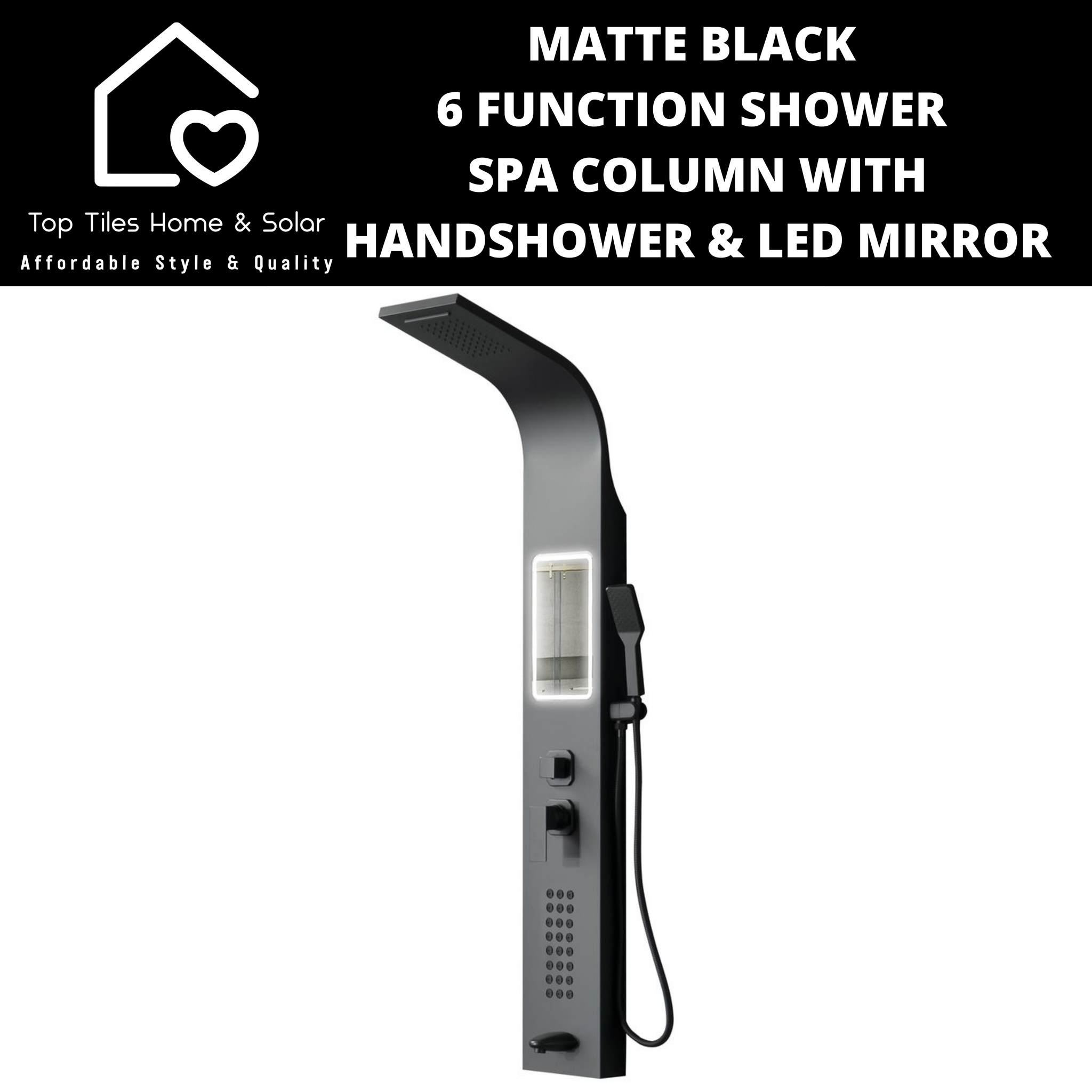 Matte Black 6 Function Shower Spa Column with Handshower & LED Mirror
