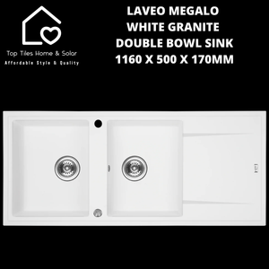 Laveo Megalo White Granite Double Bowl Sink - 1160 x 500 x 170mm