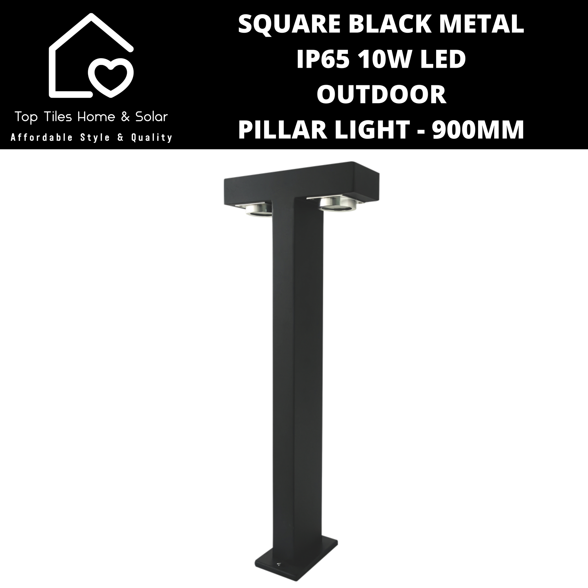 Square Black Metal IP65 10W LED Outdoor Pillar Light - 900mm