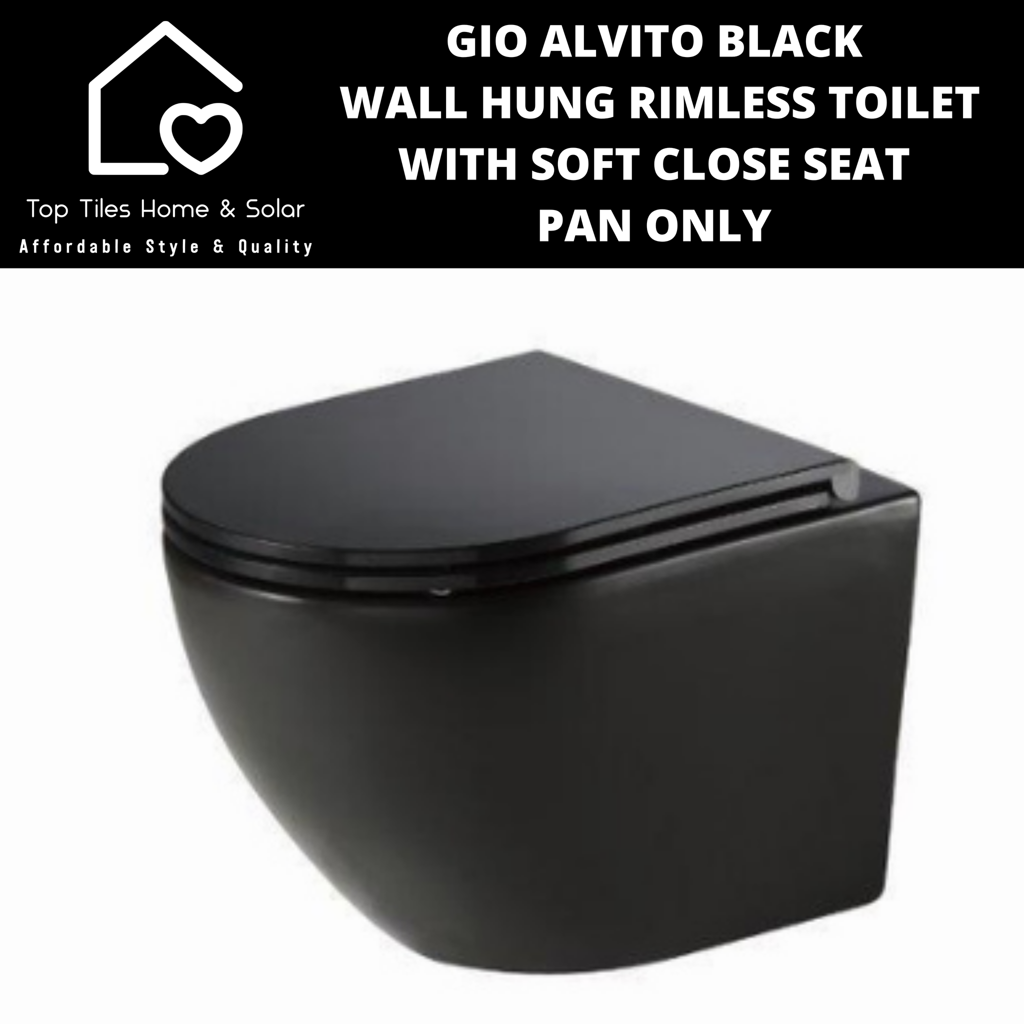 Gio Alvito Black Wall Hung Rimless Toilet with Soft Close Seat  - Pan Only