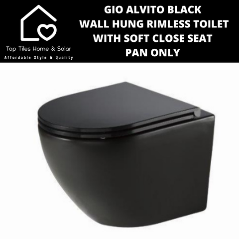 Gio Alvito Black Wall Hung Rimless Toilet with Soft Close Seat  - Pan Only