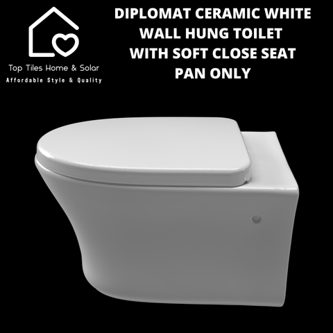 Diplomat Ceramic White Wall Hung Toilet with Soft Close Seat  - Pan Only