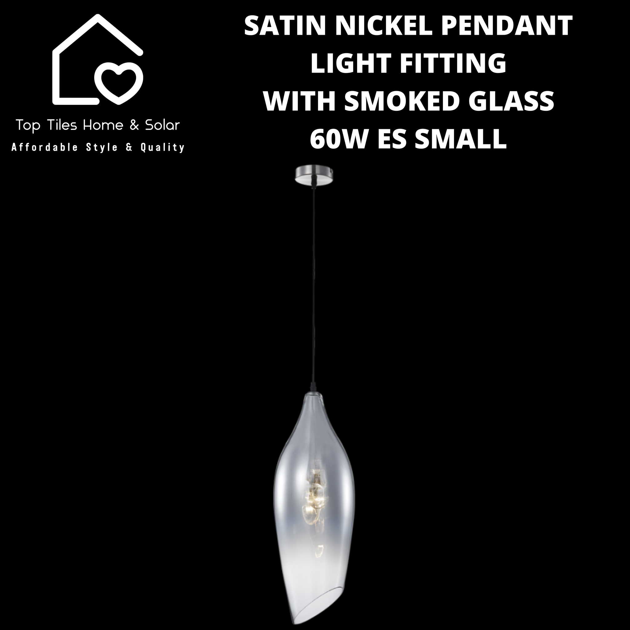 Satin Nickel Pendant Light Fitting with Smoked Glass - 60W ES Small