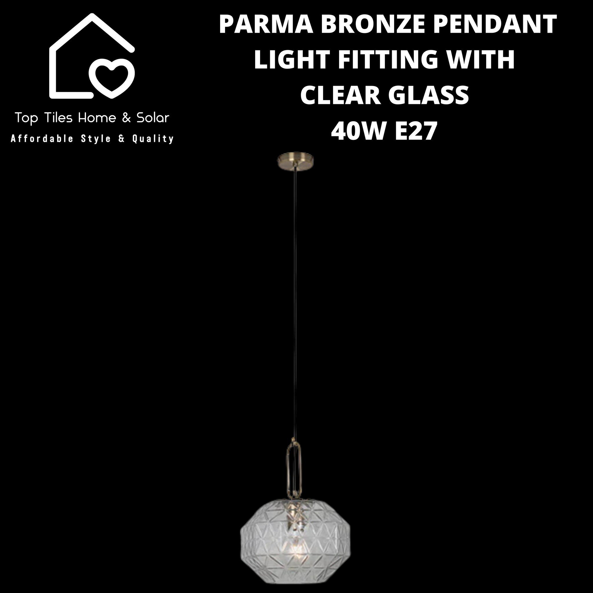 Parma Bronze Pendant Light Fitting with Clear Glass - 40W E27