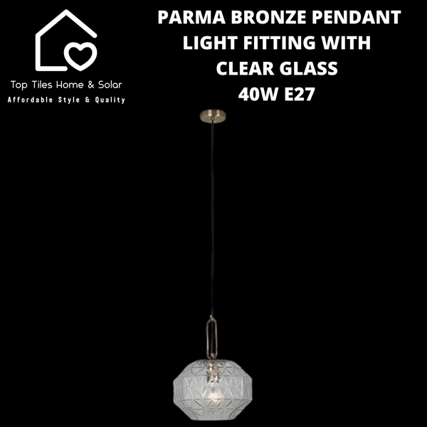 Parma Bronze Pendant Light Fitting with Clear Glass - 40W E27